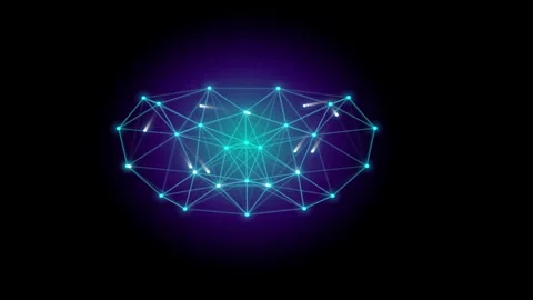 Abstract network node pulsing with blue light and purple aura on black back.. Video stock 345602255