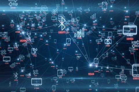Abstract network of physical devices on the Internet using a network connecti Foto stock