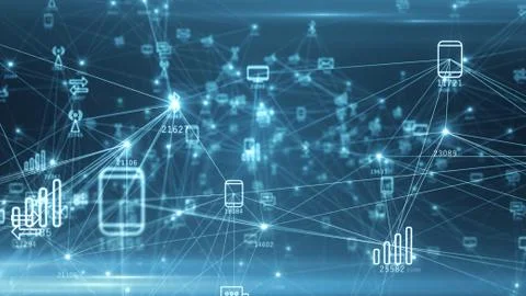 Abstract network of physical devices on the Internet using a network connecti Stock Photos