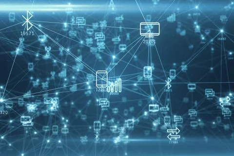 Abstract network of physical devices on the Internet using a network connecti Foto stock