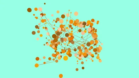 Abstract network of red nodes and connecting lines on turquoise background Stock Footage 330066569