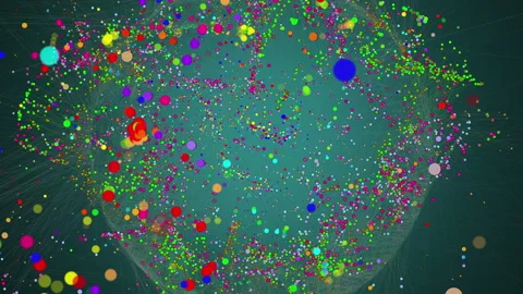 Abstract Network Representation With Colorful Dotted Nodes and Connections Stock Footage 303412163