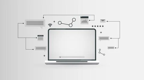 Abstract Network Scheme With Laptop And E-Mail Message Icons, Panorama Stock Illustration