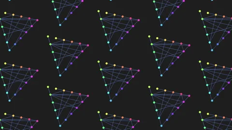 Abstract network triangles with colorful nodes on dark background, seamless Stock Footage 330053933