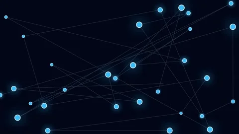 Abstract network visualization with glowing blue nodes and thin dark lines Video stock 335146085