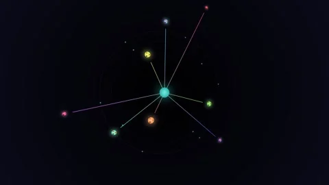 Abstract network visualization of glowing nodes connected to a central point Video stock 335117798
