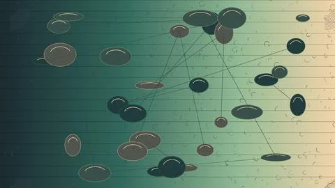 Abstract networked cloud shapes connected by lines on gradient background Illustrazione stock