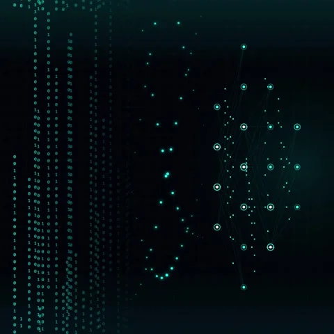 Abstract Neural Network and Binary Code Flow - Futuristic Technology Concept Stockbeeldmateriaal 347261613