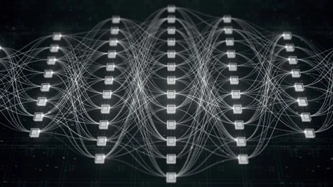 Abstract Neural Network Architecture Visualization, Connected Nodes Data Flow Stock Footage 331191494