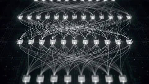 Abstract Neural Network Architecture Visualization, Connected Nodes Data Flow Stock Footage 331191552