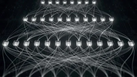 Abstract Neural Network Architecture Visualization, Connected Nodes Data Flow Stock Footage 331191660
