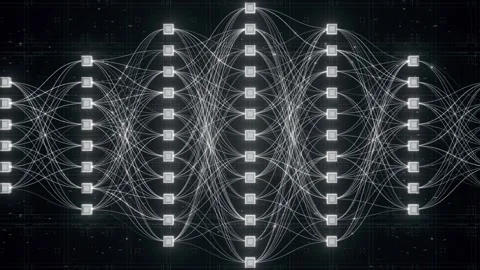 Abstract Neural Network Architecture Visualization, Connected Nodes Data Flow Stock Footage 331191792