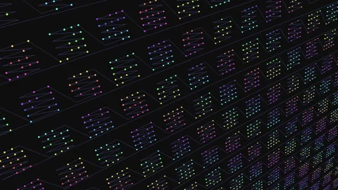 Abstract neural network data visualization with colorful nodes on dark 動画素材 334139122