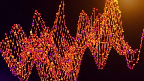Abstract Neural Network Waveform With Glowing Connected Data Nodes Stock Illustration