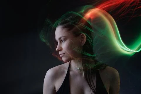 Abstract neural wave interaction with human profile Stock Photos