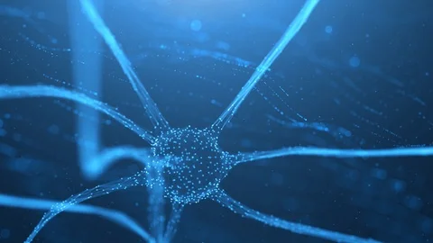 Abstract Neuron cell on bright blue blurry digital background Stock Footage 123257433
