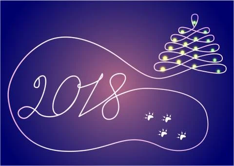 Abstract New Year background drawn by one line Stock Illustration