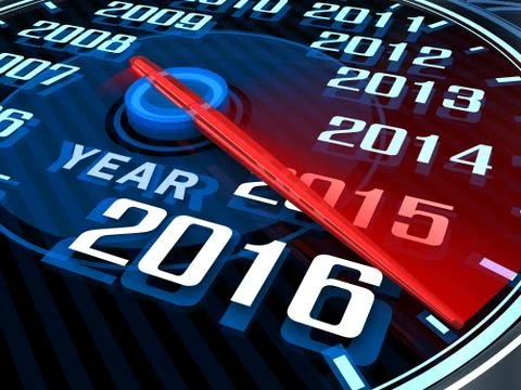 Abstract New year speedometer 2016 (done in 3d, white background) Stock Illustration