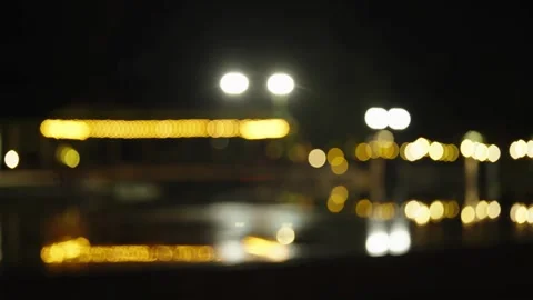Abstract night background with blurry city bokeh and water reflection. Stock Footage 342373275