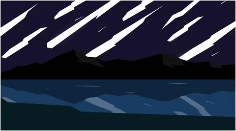 Abstract night sky with bright falling meteors astronomy landscape mountain Stock Illustration