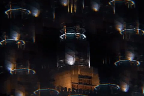 Abstract night tower with mirrored light reflections Stock Photos