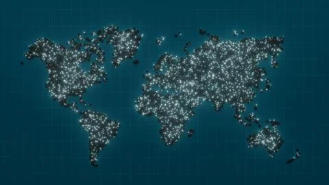 Abstract night world map with luminous cities on it. Ilustração Stock