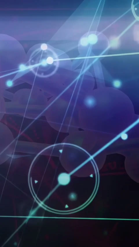 Abstract node network pulsing radar HUD driving nodes along lines, revealing Stock Footage 334187008