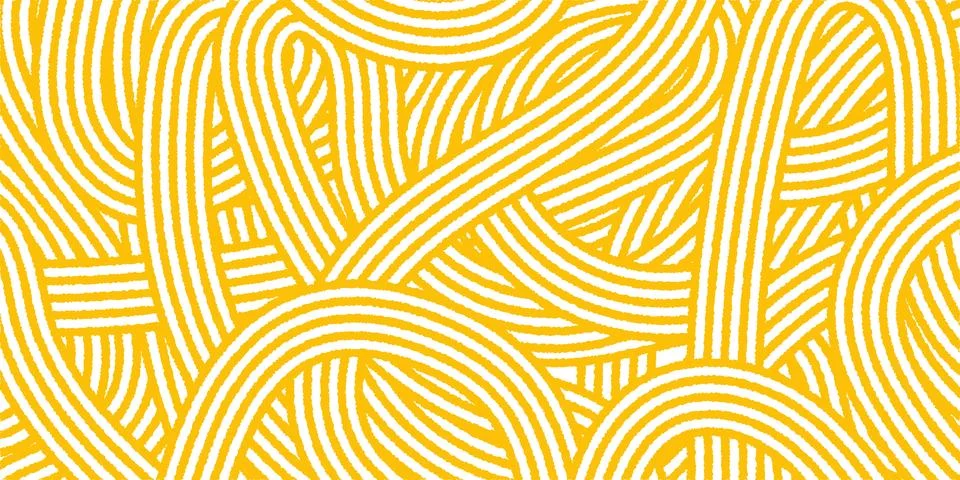 Abstract noodle pattern with wavy yellow spaghetti lines. Asian ramen and I.. Stock Illustration