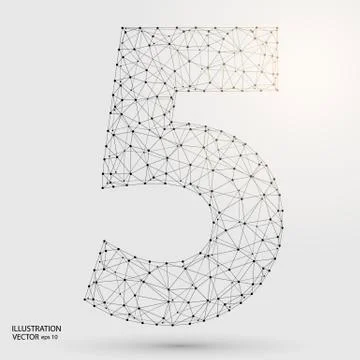 Abstract number five, figure 5, consisting of triangles, circles, spots of decay Stock Illustration