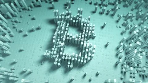 Abstract numbers Random motion in the form of coins bitcoin イラスト素材