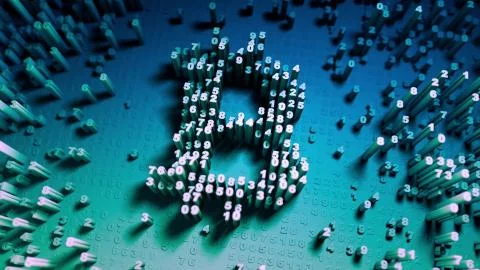 Abstract numbers Random motion in the form of coins bitcoin Stock Illustration