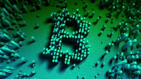 Abstract numbers Random motion in the form of coins bitcoin Illustrazione stock