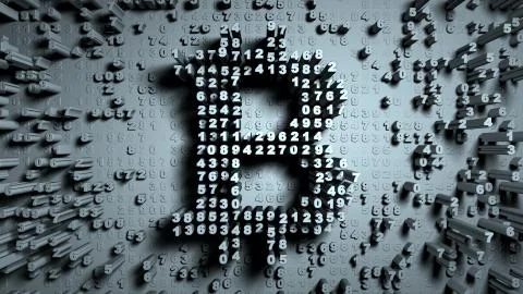 Abstract numbers Random motion in the form of coins bitcoin 스톡 일러스트