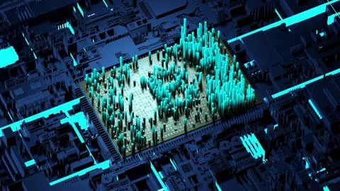 Abstract numbers Random motion in the form of coins bitcoin Illustrazione stock