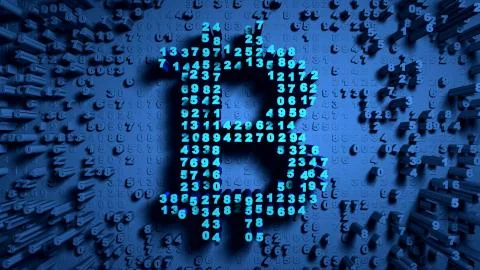 Abstract numbers Random motion in the form of coins bitcoin 스톡 일러스트