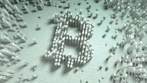 Abstract numbers Random motion in the form of coins bitcoin Illustrazione stock