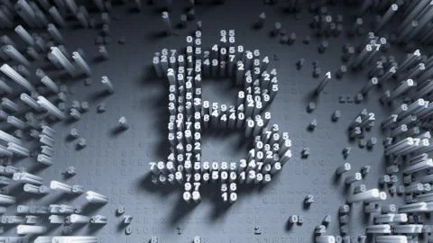 Abstract numbers Random motion in the form of coins bitcoin 스톡 일러스트