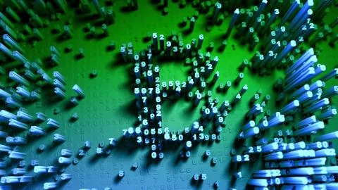 Abstract numbers Random motion in the form of coins bitcoin Stock Illustration