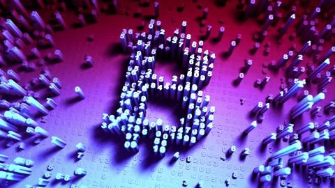 Abstract numbers Random motion in the form of coins bitcoin Illustrazione stock