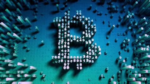 Abstract numbers Random motion in the form of coins bitcoin Stock Illustration