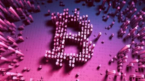 Abstract numbers Random motion in the form of coins bitcoin Stock Illustration