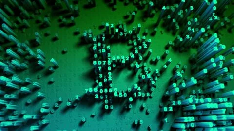 Abstract numbers Random motion in the form of coins bitcoin Stock Illustration