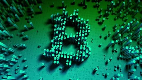 Abstract numbers Random motion in the form of coins bitcoin Illustrazione stock