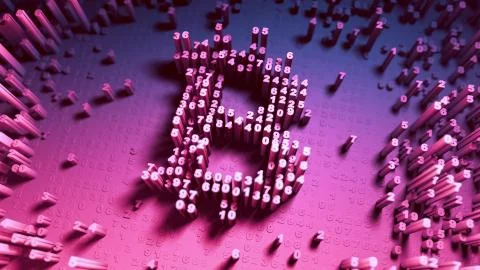 Abstract numbers Random motion in the form of coins bitcoin Stock Illustration