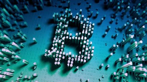 Abstract numbers Random motion in the form of coins bitcoin Stock Illustration