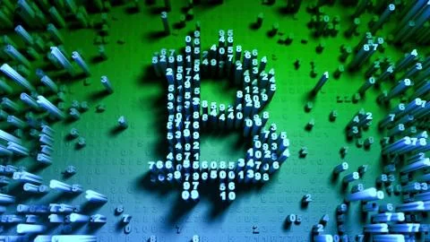 Abstract numbers Random motion in the form of coins bitcoin Stock Illustration