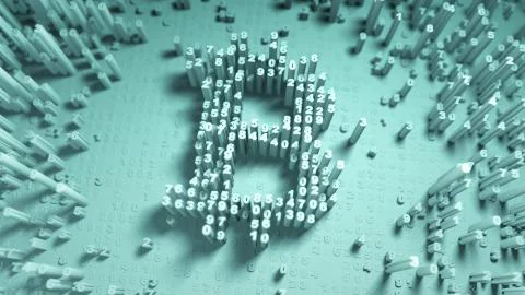 Abstract numbers Random motion in the form of coins bitcoin Illustrazione stock