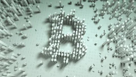 Abstract numbers Random motion in the form of coins bitcoin Stock Illustration