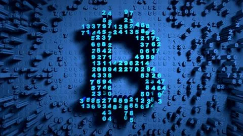 Abstract numbers Random motion in the form of coins bitcoin Stock Illustration