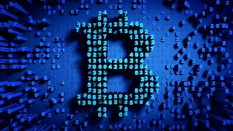 Abstract numbers Random motion in the form of coins bitcoin Stock Illustration